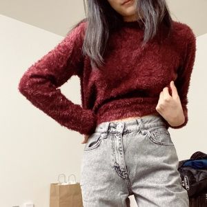 Wine red fuzzy sweater